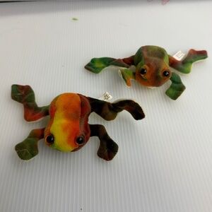 Folkmanis Rainbow Frog Finger Puppet Lot 2 Pretend Play Stuffed Animal Plush